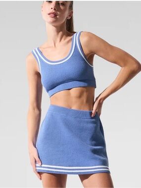 Alo Tennis Club Crystal Blue Knit Skirt with Built-in Shorts